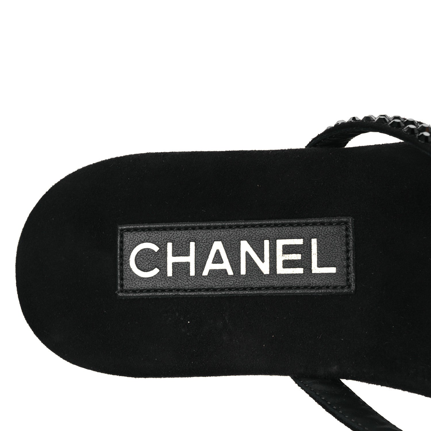 Chanel Suede Kidskin Strass CC Thong Sandals 37.5 Black 9 of 10