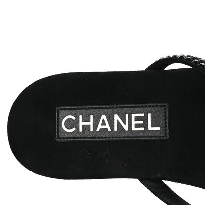 Chanel Suede Kidskin Strass CC Thong Sandals 37.5 Black 9 of 10