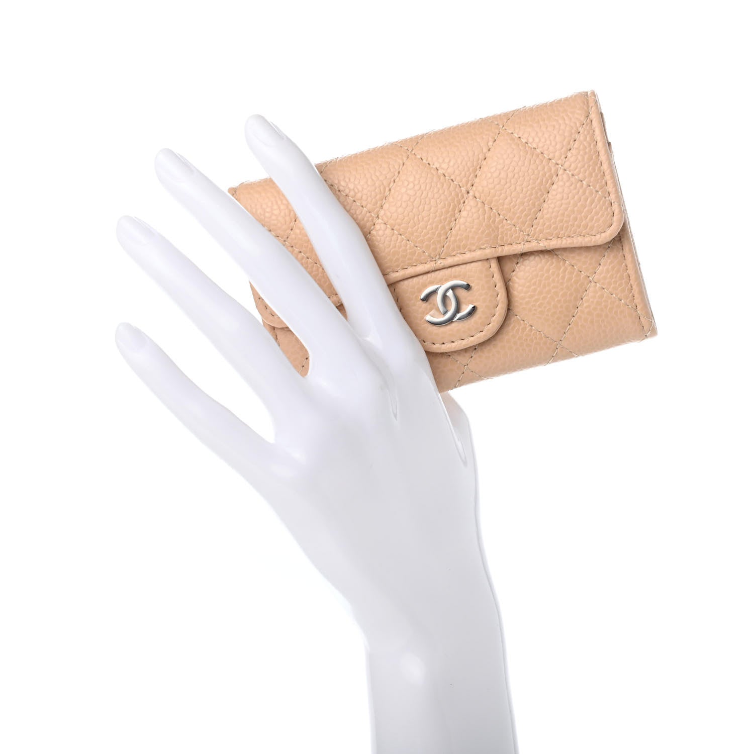 Chanel Caviar Quilted Flap Card Holder Wallet Beige 2 of 9