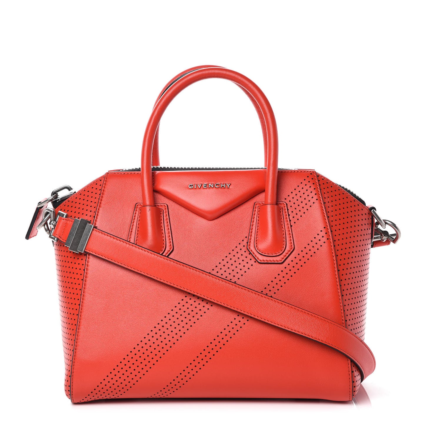 Lambskin Perforated Small Antigona Pop Red
