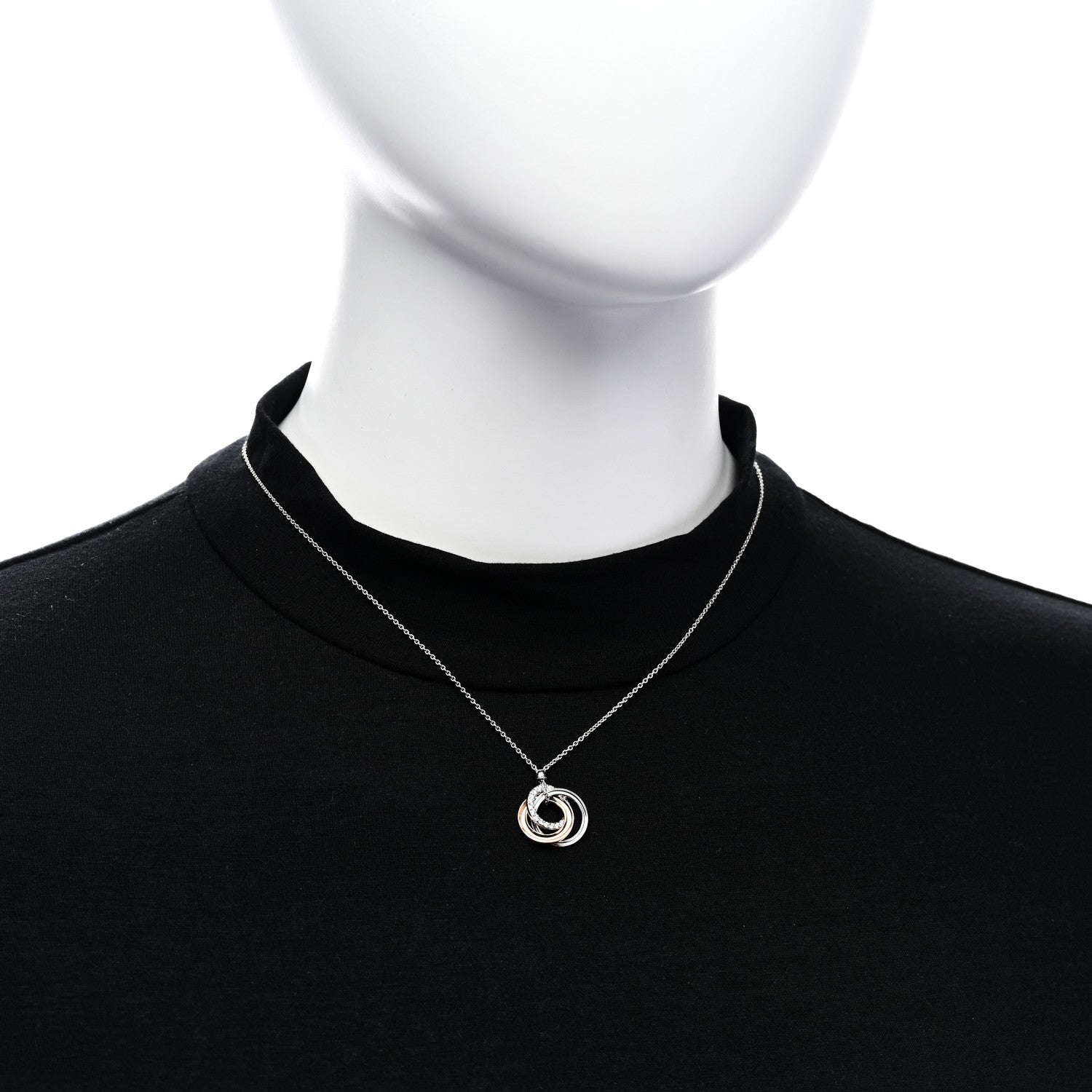 Tiffany 18K White Rose Gold Diamond 1837 Triple Interlocking Circles Pendant Necklace 2 of 6