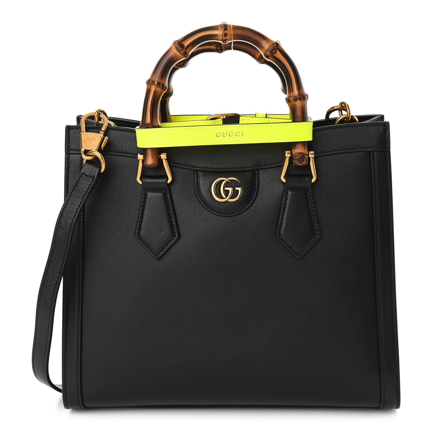 Calfskin Small Diana Tote Bag Black Yellow Fluo