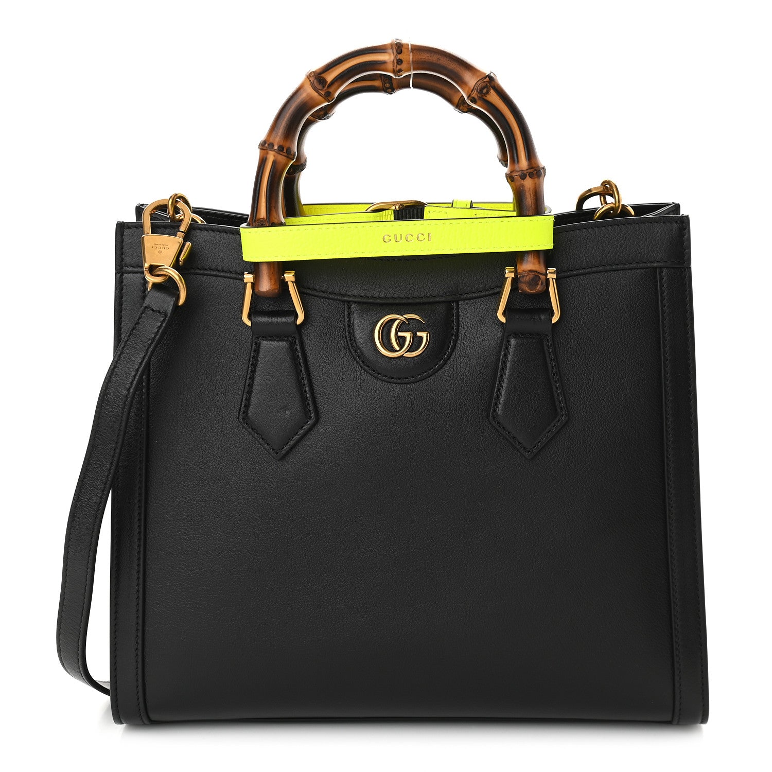 Gucci Calfskin Small Diana Tote Bag Black Yellow Fluo 1 of 9