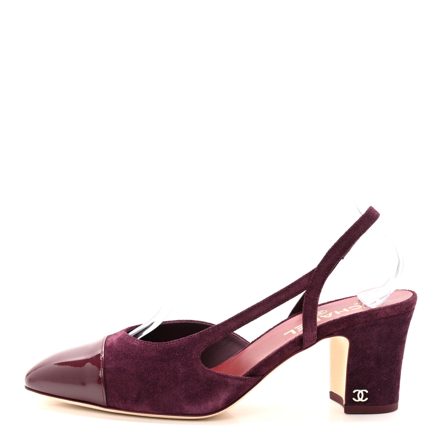 Suede Patent Cap Toe CC Slingback Pumps 40.5 Burgundy