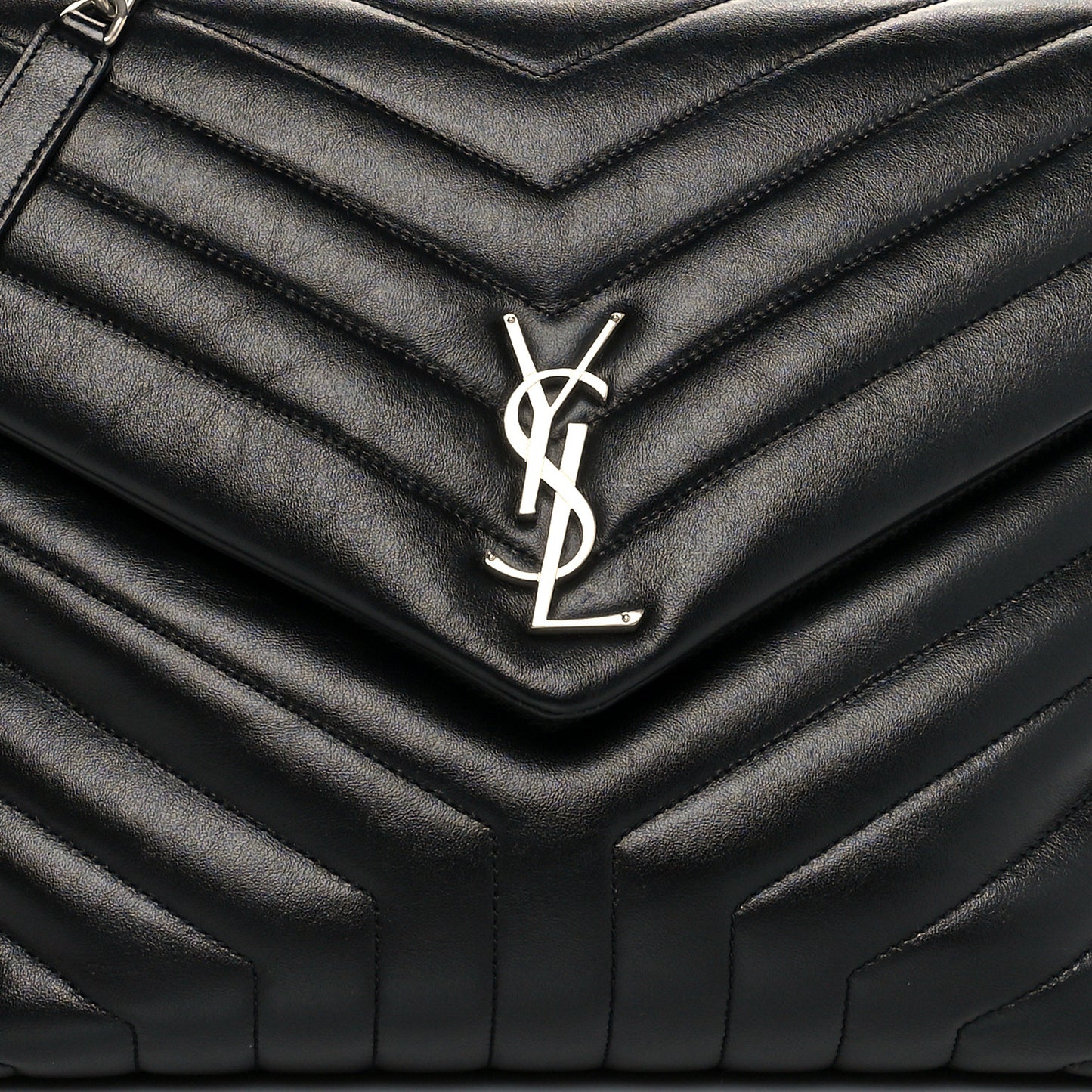 Calfskin Y Quilted Monogram Large Loulou Chain Satchel Black
