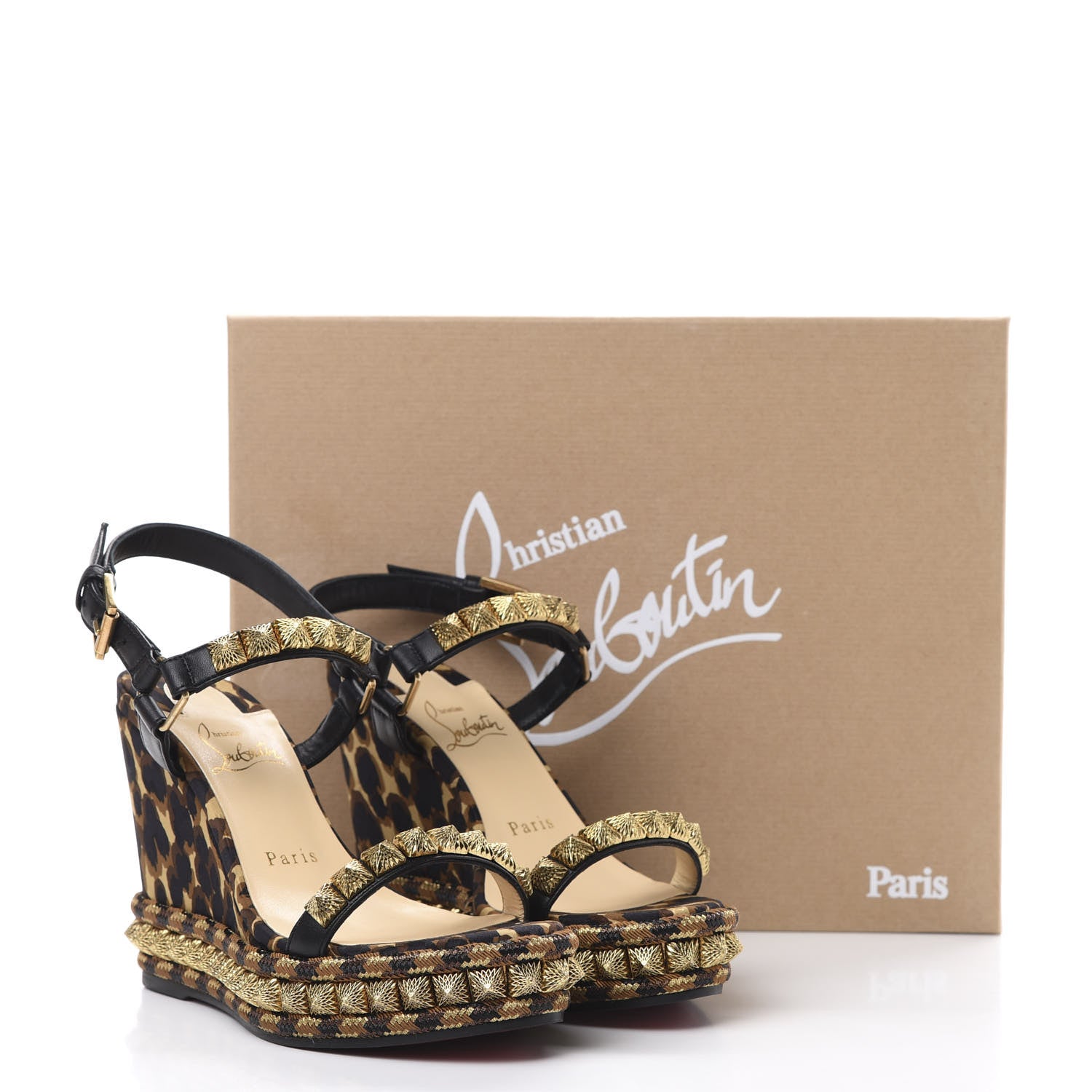 Christian Louboutin Nappa Silk Leopard Pira Ryad 110 Wedge Sandals 36 Black Marron 9 of 9