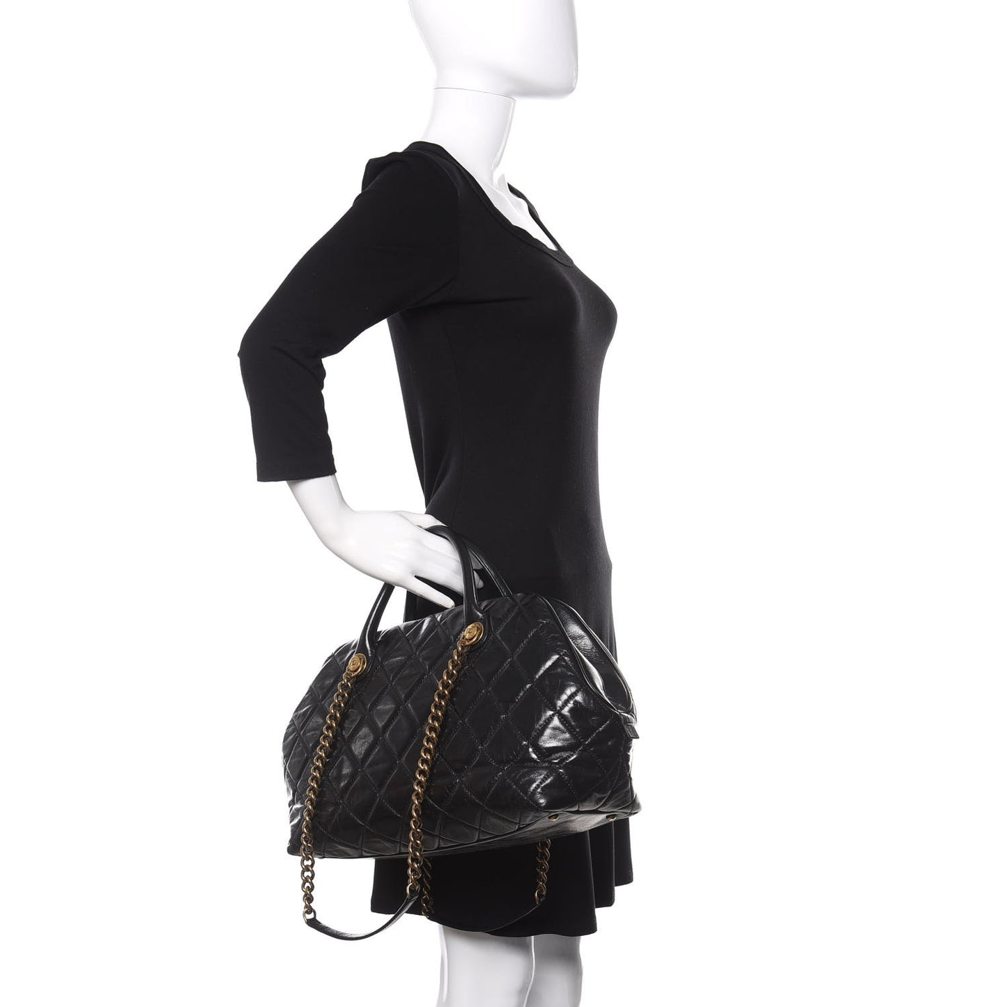 Glazed Calfskin Castle Rock Bowling Bag Black