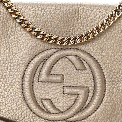 Gucci Metallic Pebbled Calfskin Medium Soho Flap Crossbody Golden Beige 7 of 10