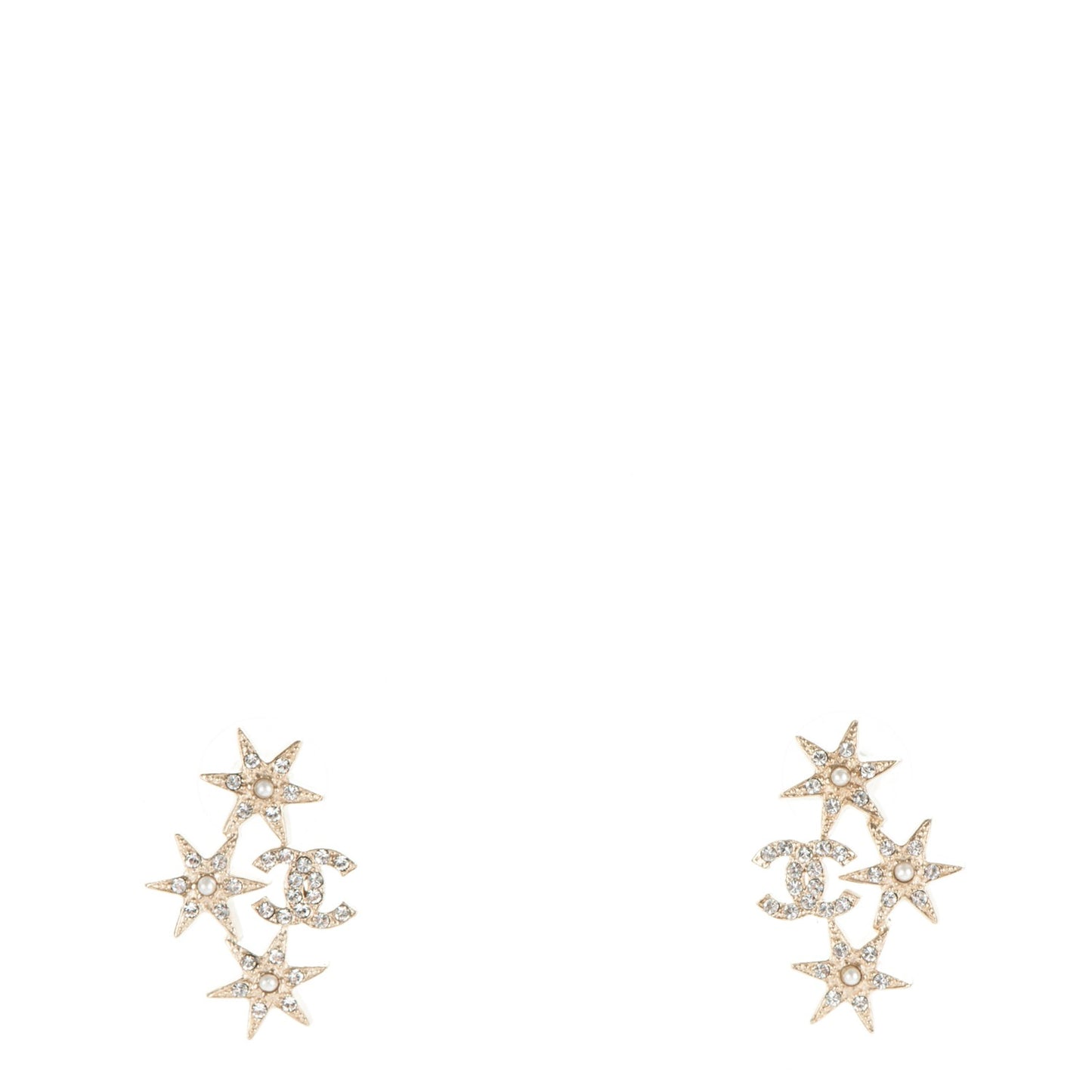 Crystal Pearl CC Star Earrings Gold
