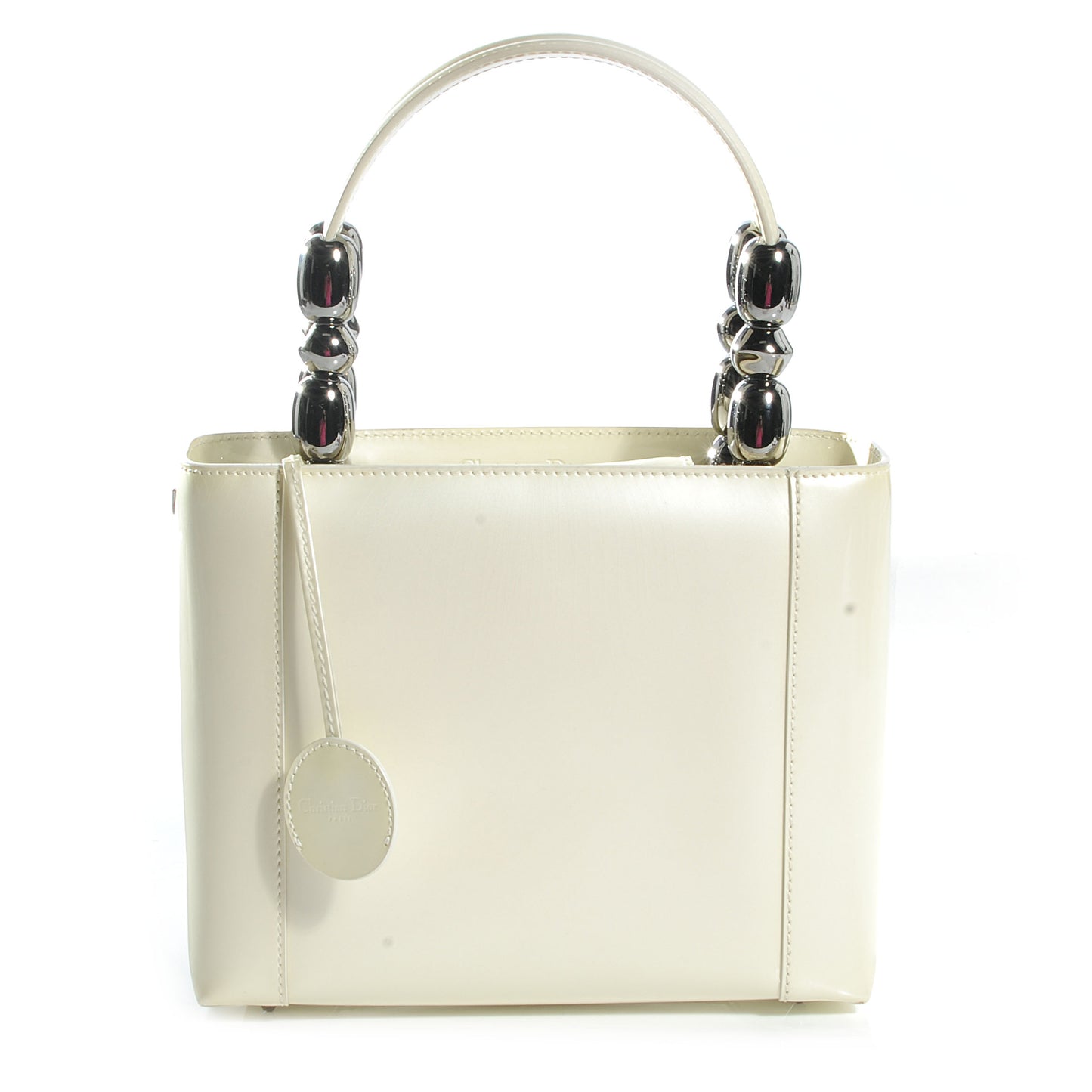 Leather Chrome Beaded Malice Tote White
