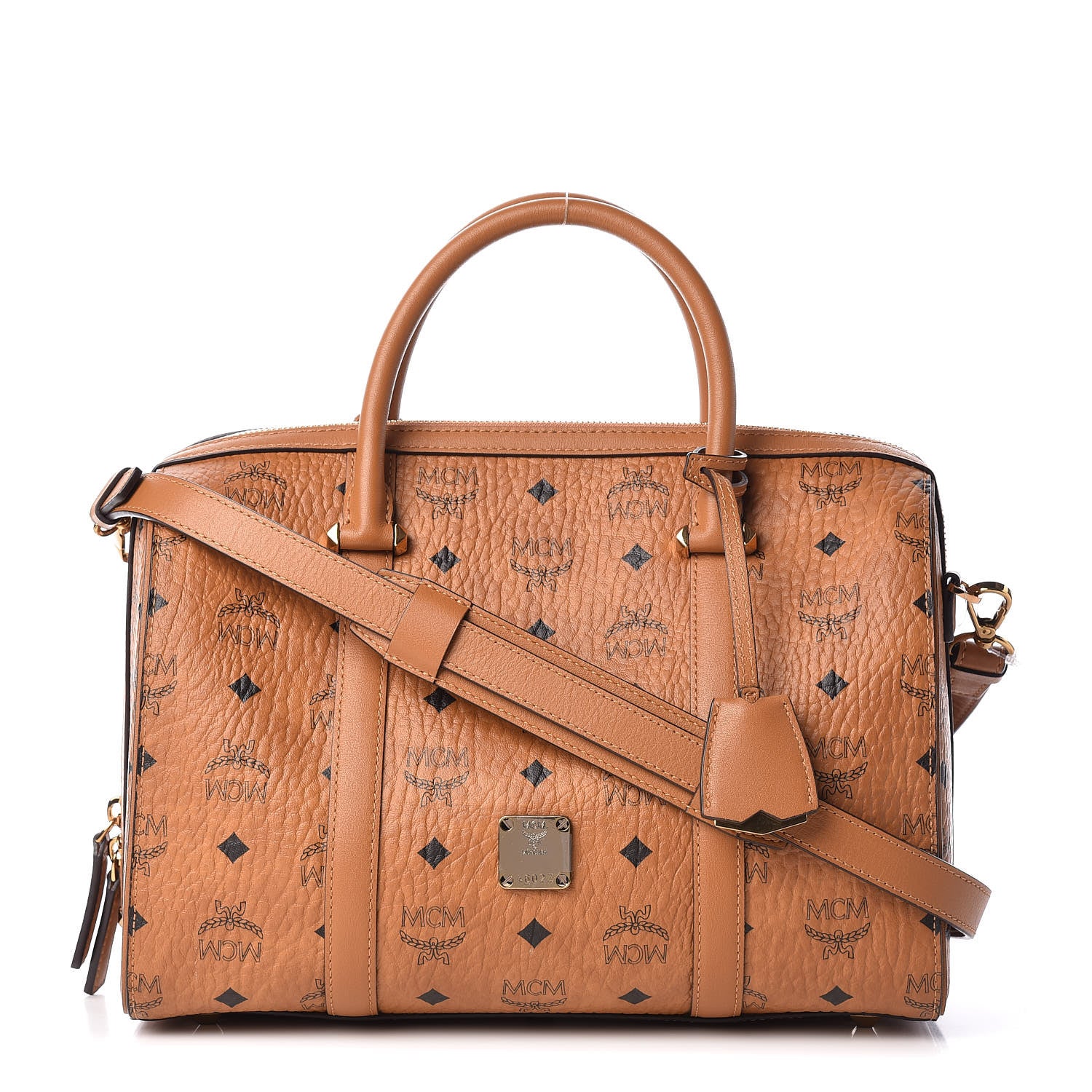 MCM Visetos Medium Boston Bag Cognac 1 of 9