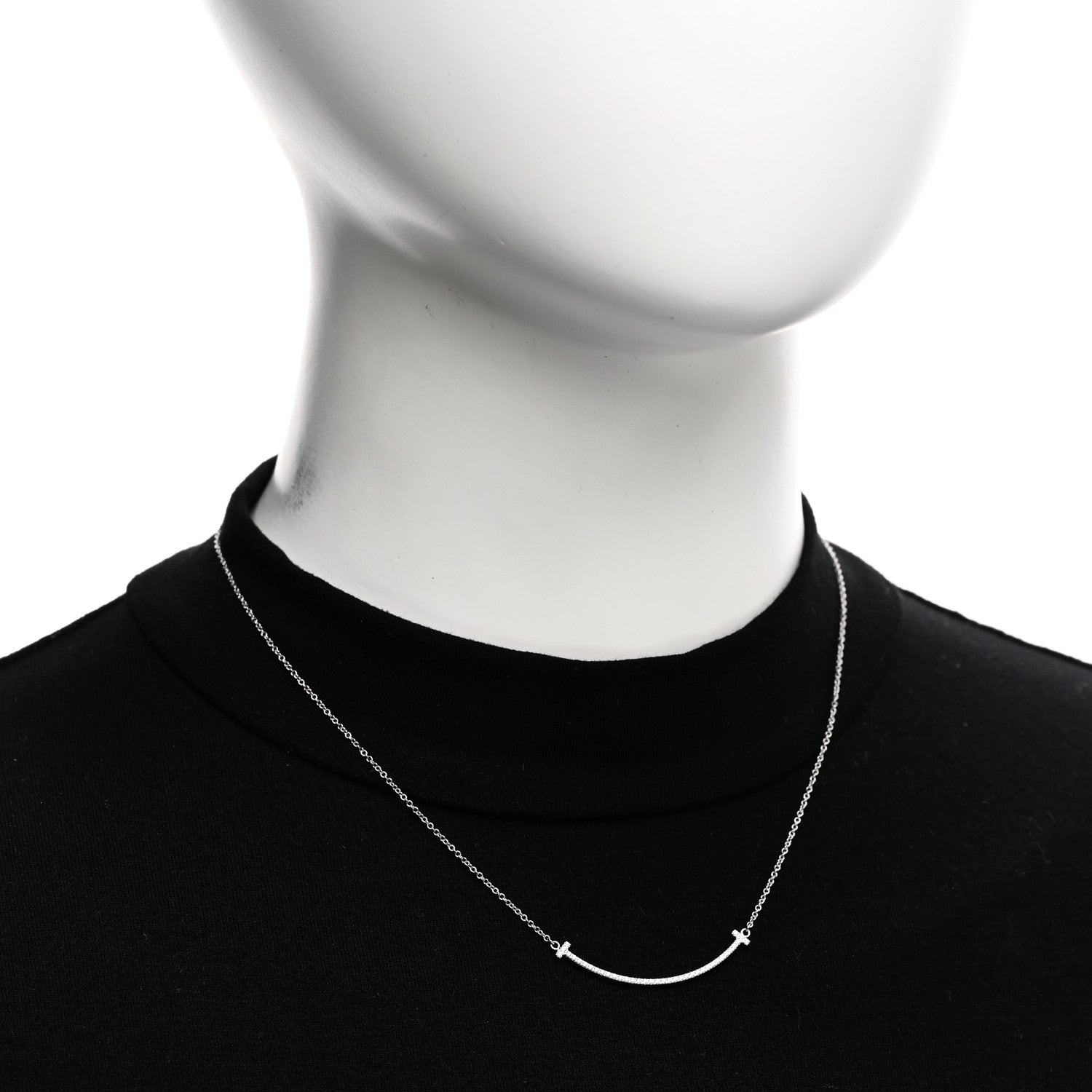 Tiffany 18K White Gold Diamond Small T Smile Pendant Necklace 2 of 5