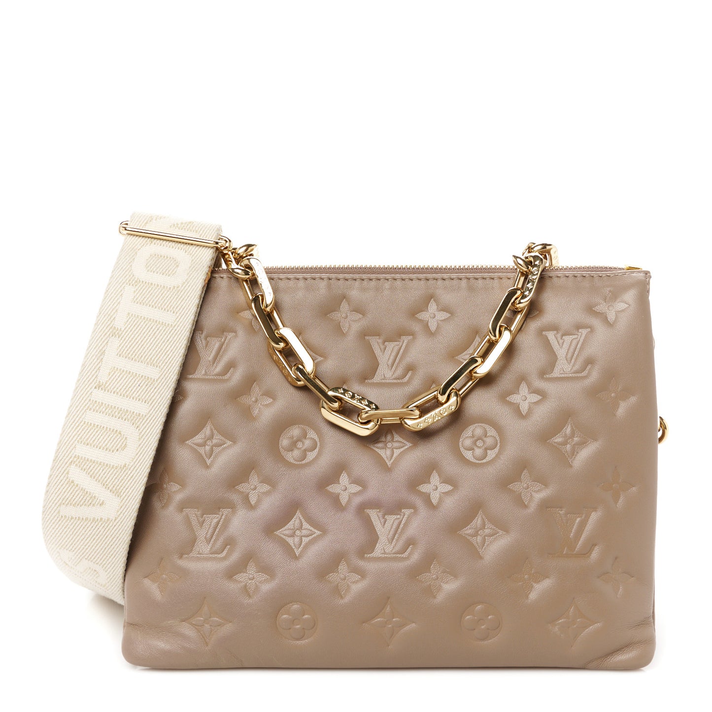 Lambskin Embossed Monogram Coussin PM Taupe