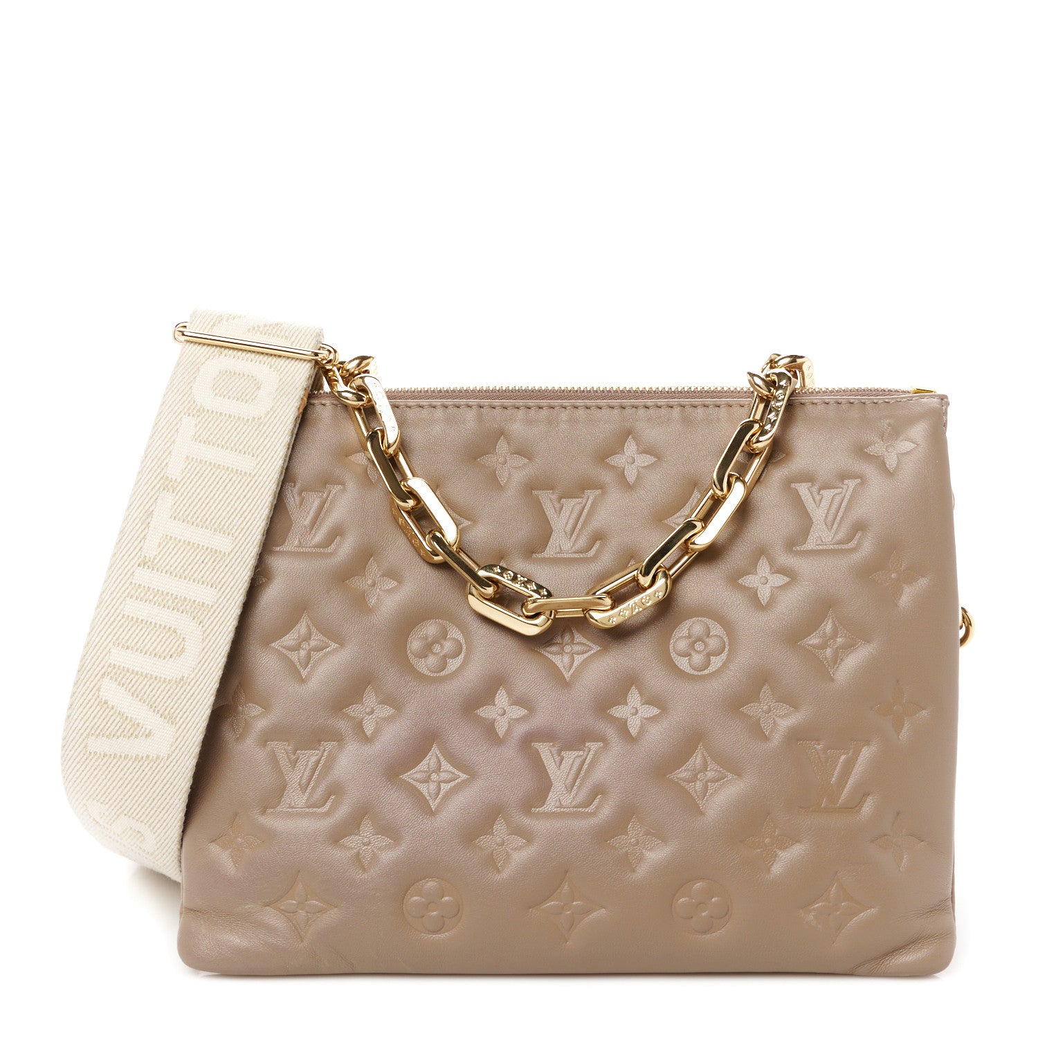Louis Vuitton Lambskin Embossed Monogram Coussin PM Taupe 1 of 12