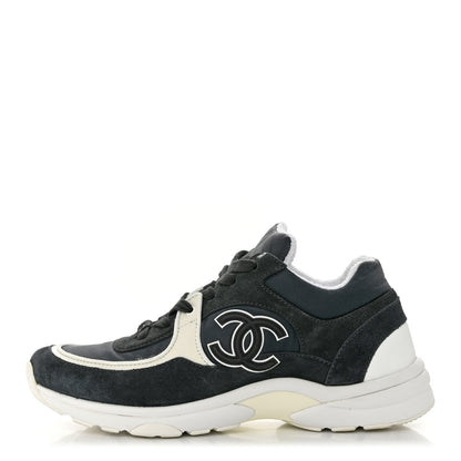 Chanel Fabric Calfskin Suede CC Womens Sneakers 40 Blue 1 of 9