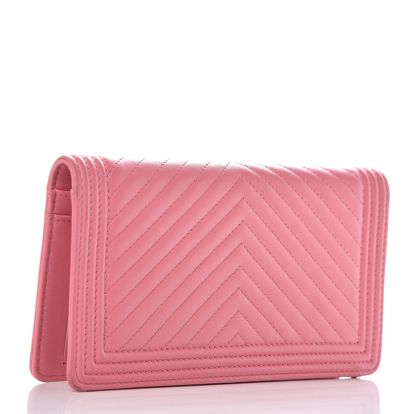Calfskin Chevron Quilted Boy Yen Wallet Pink