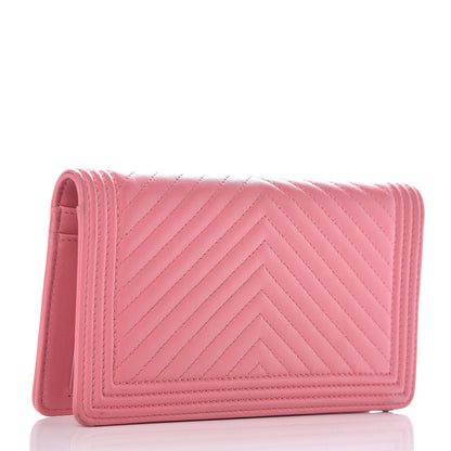 Chanel Calfskin Chevron Quilted Boy Yen Wallet Pink 3 of 15