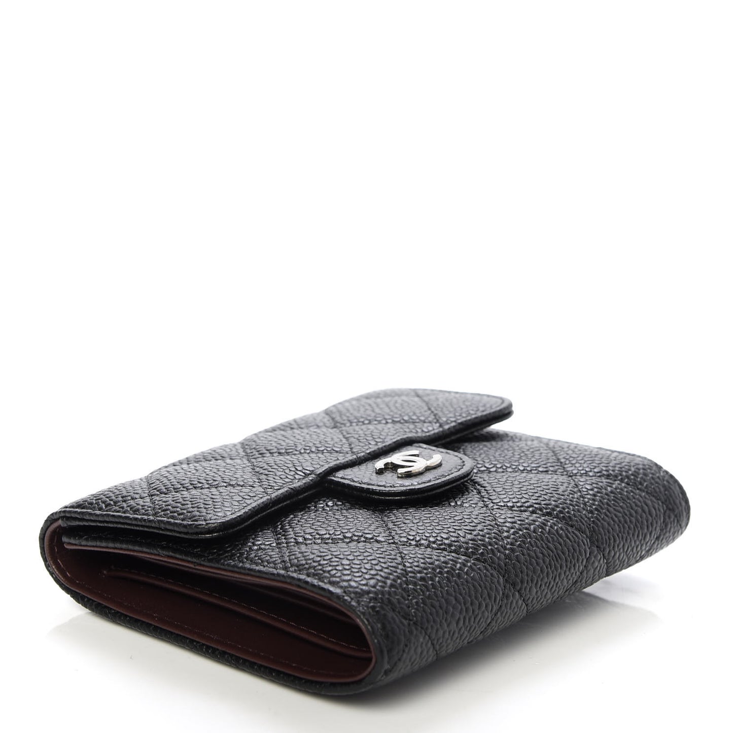 Caviar Quilted Compact Flap Wallet Black