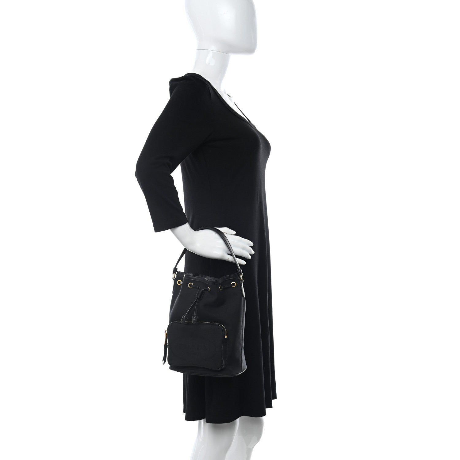 Prada Jacquard Logo Mini Bucket Crossbody Bag Black 2 of 15