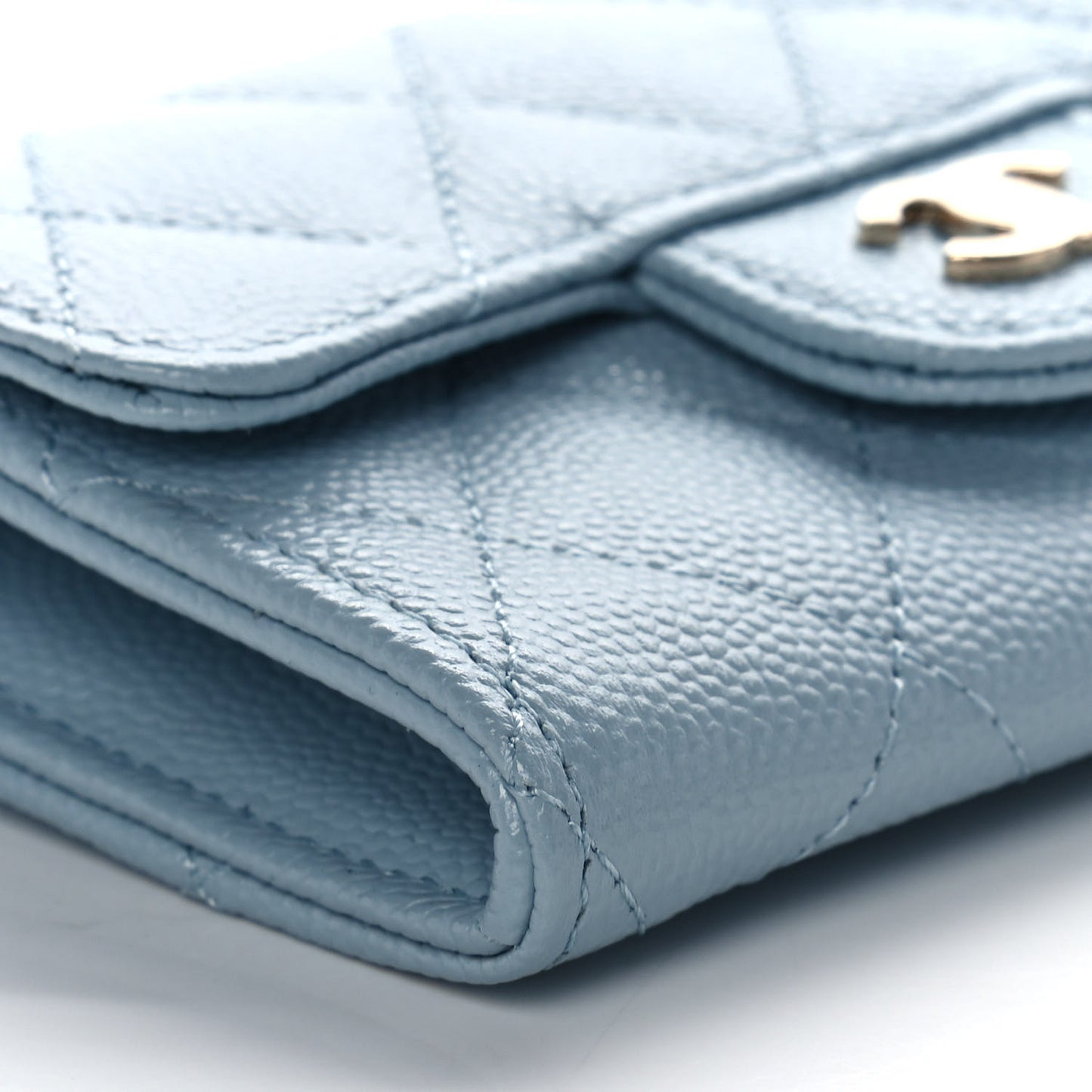 Caviar Quilted Flap Card Holder Wallet Light Blue