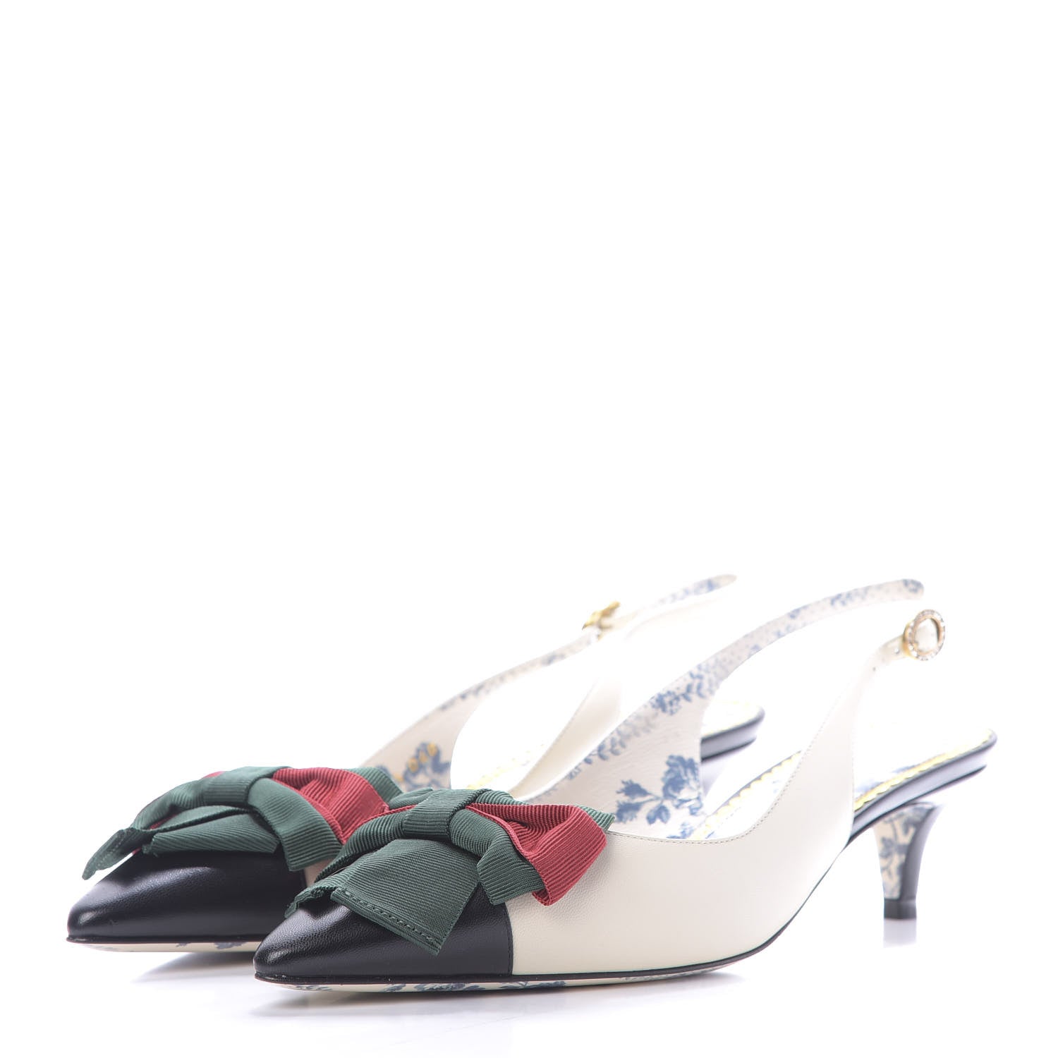 Gucci Malaga Kid Web Bow Jane Low Heel Slingback Pumps 37.5 Off White 3 of 10