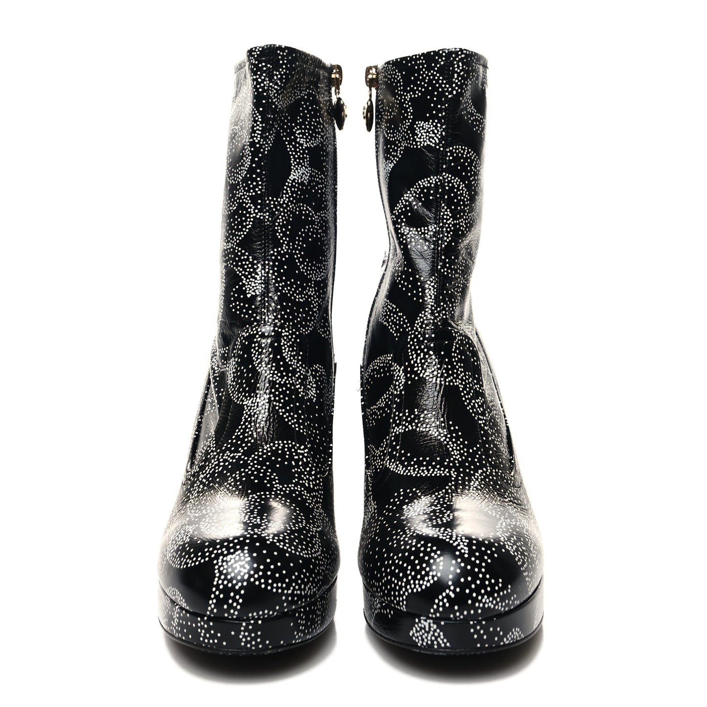 Calfskin Camellia Printed Ankle Boots 39.5 Black White
