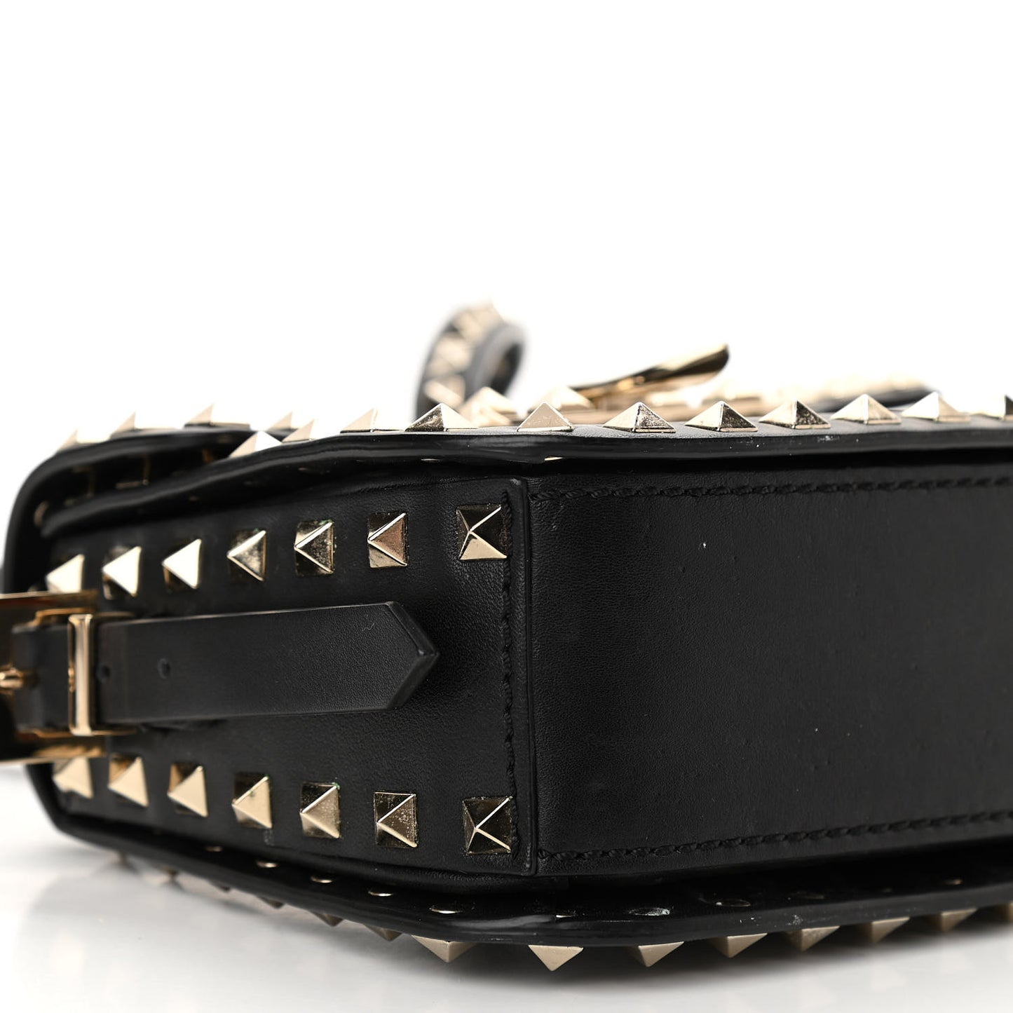 Vitello Small Rockstud Flap Saddle Bag Black