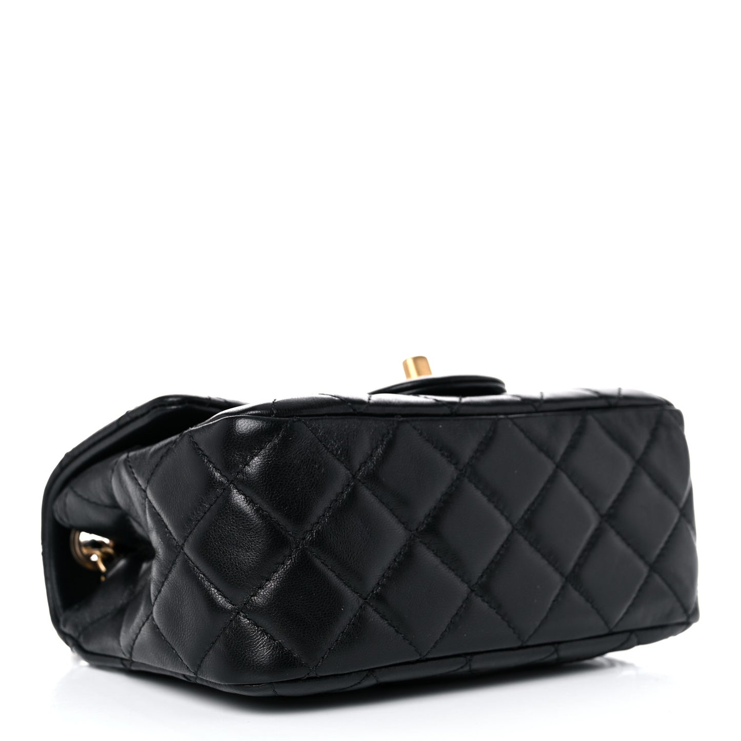 Lambskin Quilted Mini Pearl Crush Flap Black