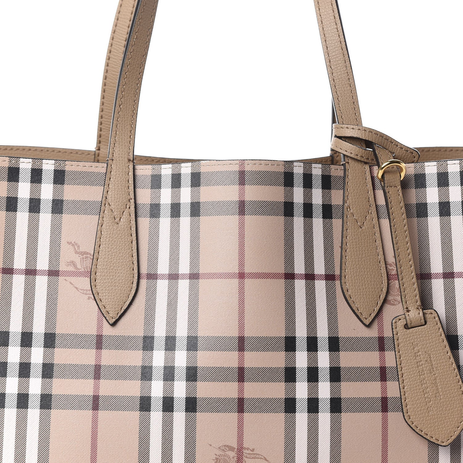 Burberry Grainy Calfskin Haymarket Check Medium Reversible Tote Camel 12 of 14