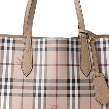 Burberry Grainy Calfskin Haymarket Check Medium Reversible Tote Camel 12 of 14
