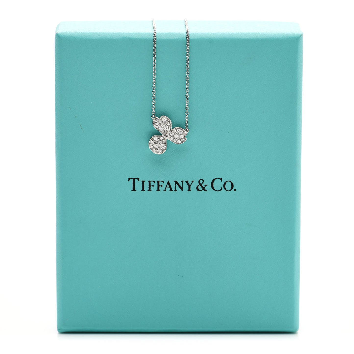 Platinum Diamond Paper Flowers Pave Pendant Necklace