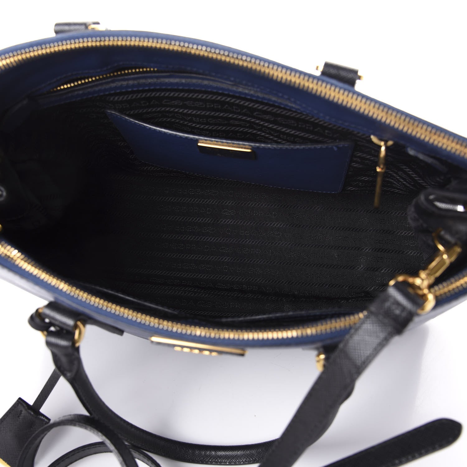 Prada Saffiano Lux Bi-Color Medium Galleria Double Zip Tote Bluette Black 5 of 9