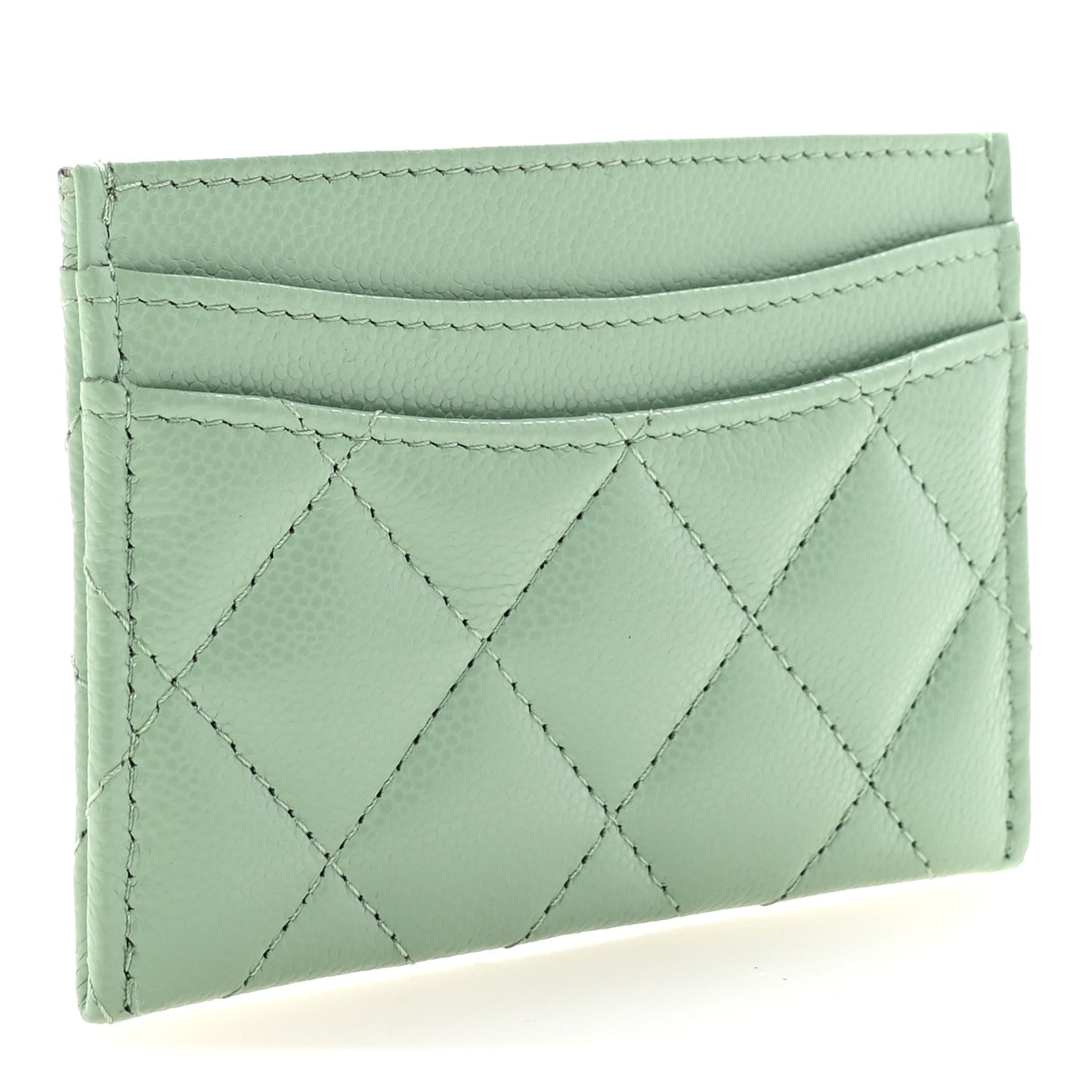 Caviar Quilted Card Holder Light Green