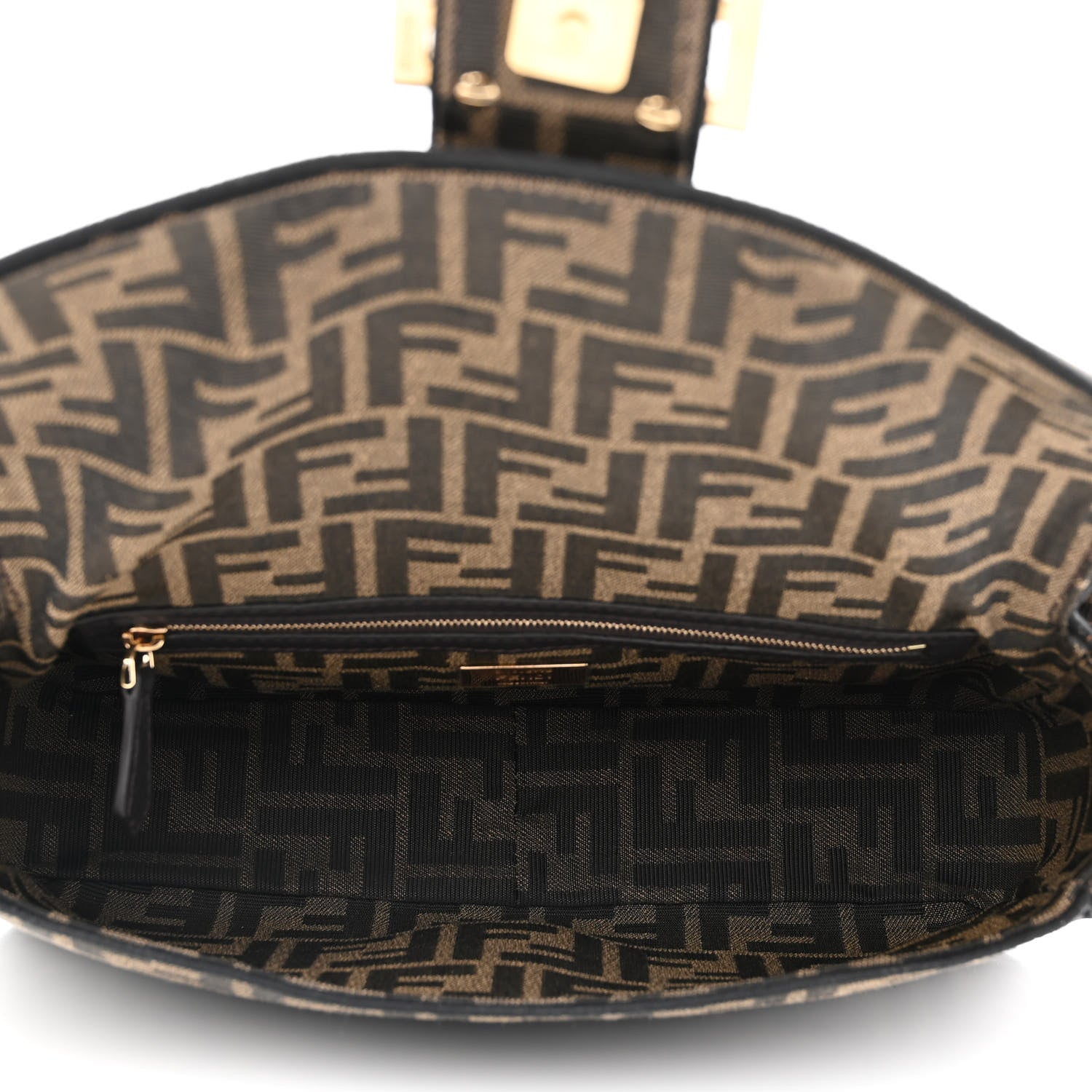Fendi Fabric Jacquard FF 1974 Medium Baguette Tobacco Moro Black 5 of 10