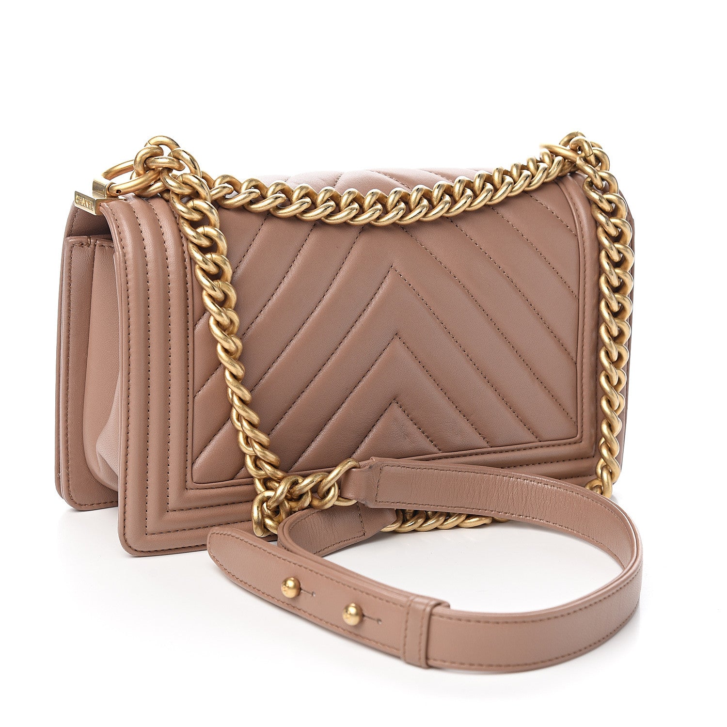 Chanel Lambskin Chevron Quilted Medium Boy Flap Beige 2 of 11