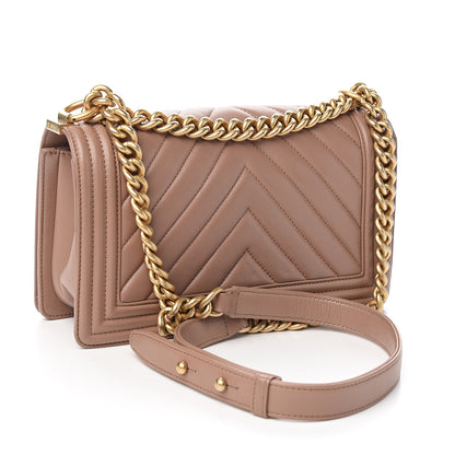 Chanel Lambskin Chevron Quilted Medium Boy Flap Beige 2 of 11