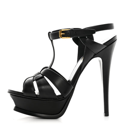 Saint Laurent Calfskin Tribute 105 Platform Sandals 36 Black 1 of 9