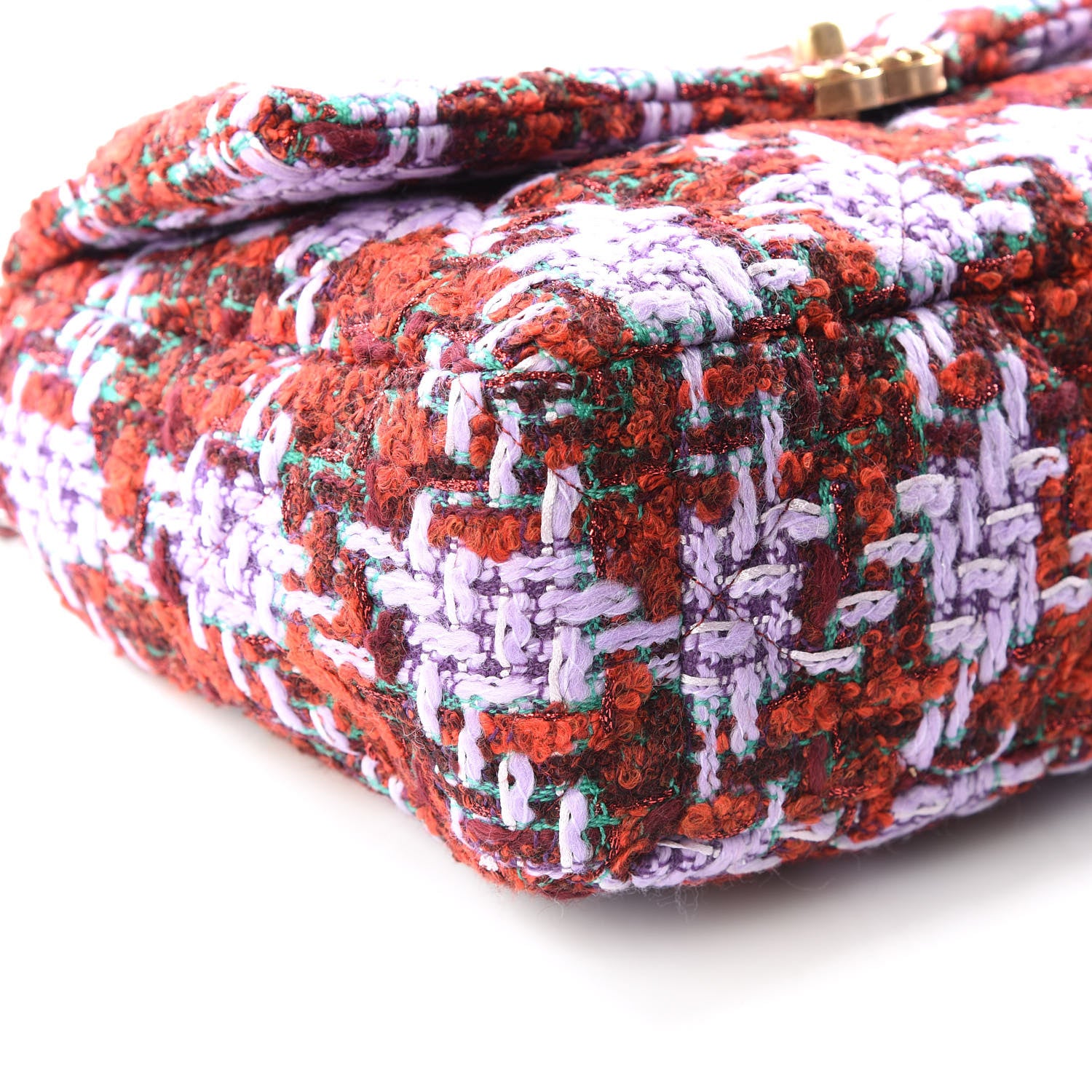 Chanel Tweed Quilted Large 19 Flap Red Purple Green 5 of 8