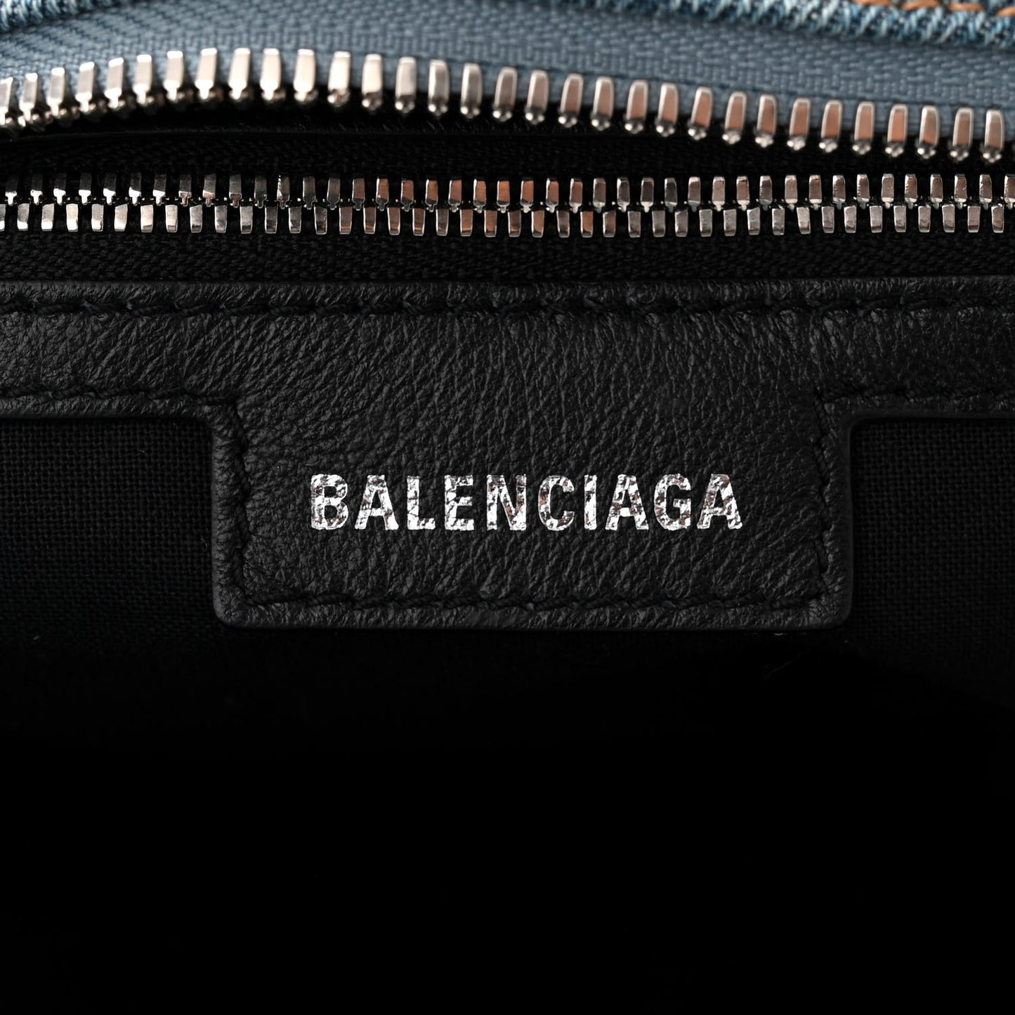Washed Frayed Denim Crystal Neo Cagole City Handbag Blue