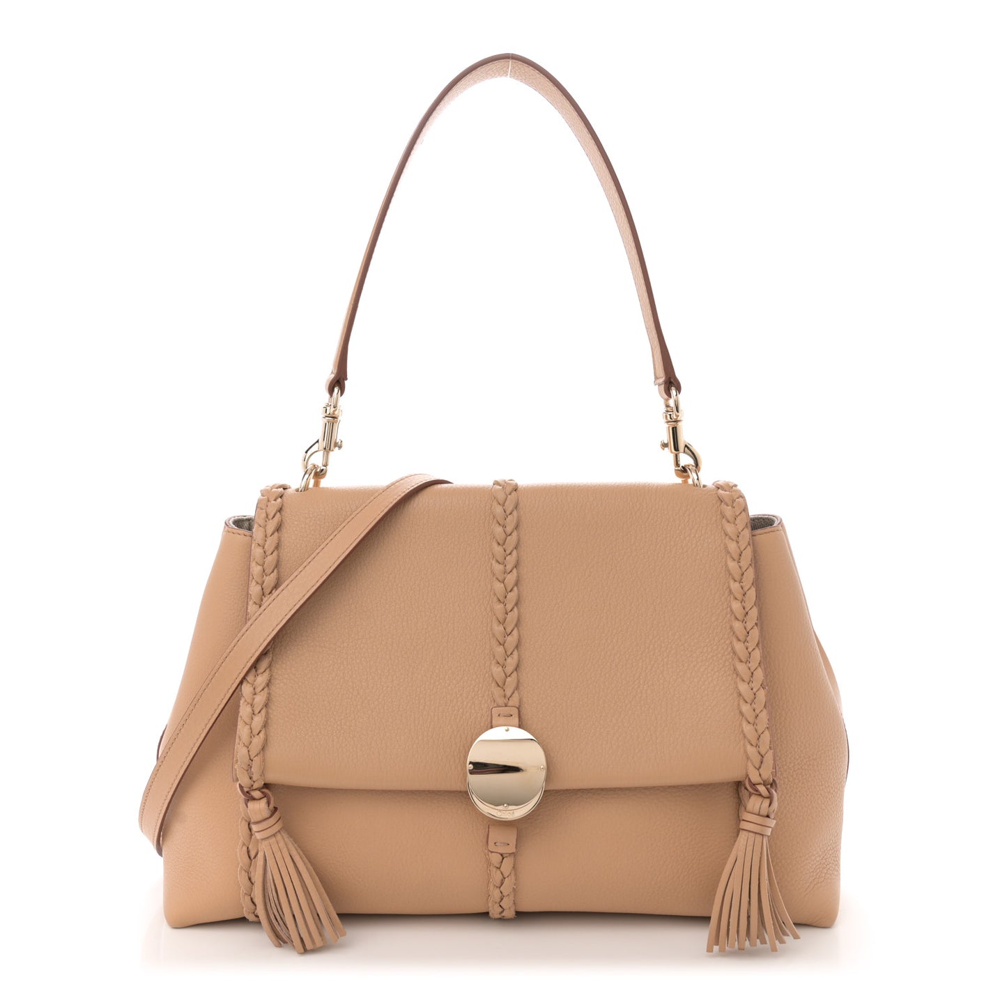 Grained Calfskin Medium Penelope Shoulder Bag Milky Brown