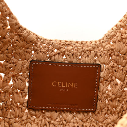 Celine Raffia Calfskin Triomphe Panier Hobo Bag Natural Tan 6 of 9