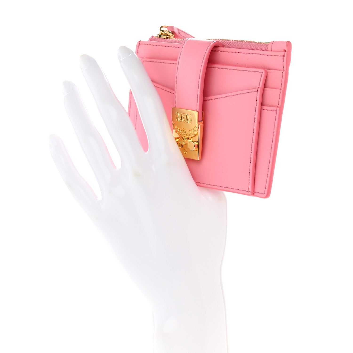 MCM Calfskin Patricia Mini Card Holder Pink 3 of 8