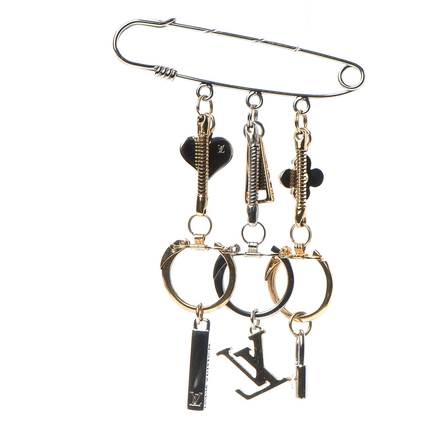 Charm Safety Pin Brooch Silver