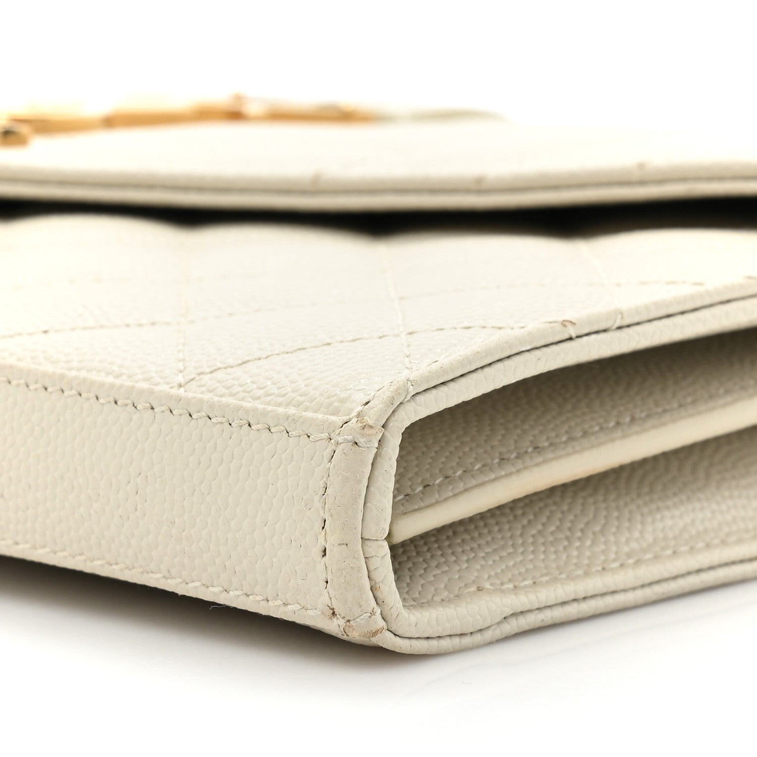 Saint Laurent Grain De Poudre Mixed Matelasse Triquilt Monogram Chain Wallet Blanc Vintage 9 of 15