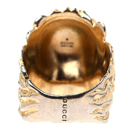Gucci Metal Crystal Lion Head Ring 8.5 Aged Gold 4 of 7