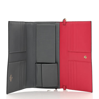 Valentino Garavani Vitello Colorblock Rockstud Wallet On Strap Deep Rose Green Grey Scarlet 5 of 10