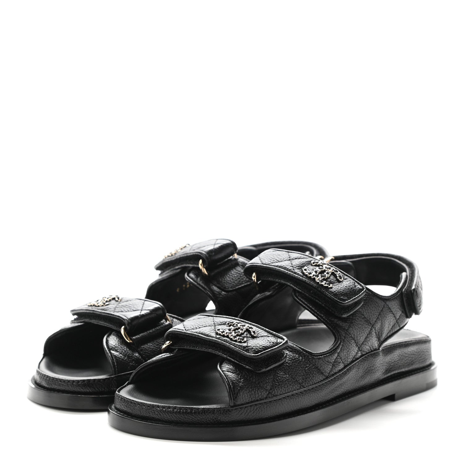 Chanel Grained Calfskin Velcro Dad Sandals 36.5 Black 3 of 8