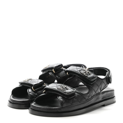 Chanel Grained Calfskin Velcro Dad Sandals 36.5 Black 3 of 8