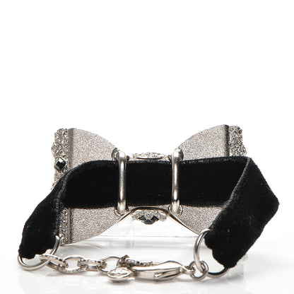Chanel Crystal Velvet CC Bow Bracelet Black Silver 3 of 5