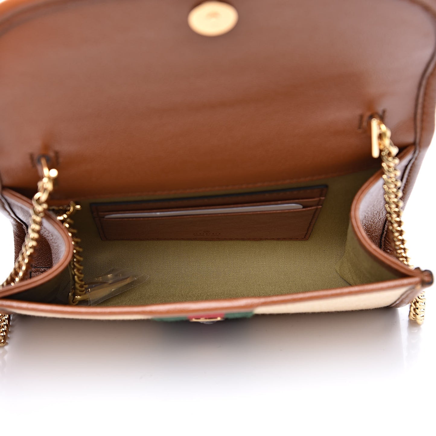 Vintage Canvas Calfskin Web Mini Rajah Slim Flap Shoulder Bag Sand Light Cuir